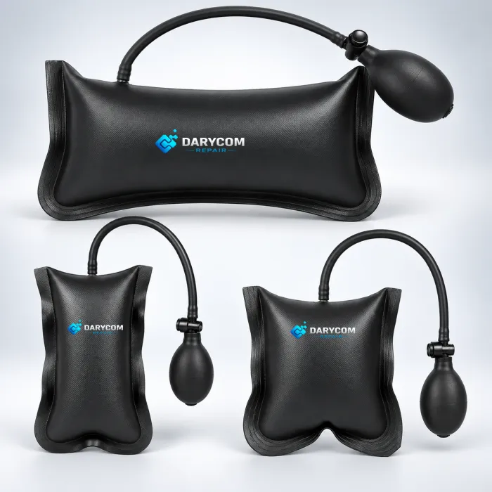 A 3-piece set of inflatable air wedge pump bags with hand-pump bulbs, branded Darycom Repair