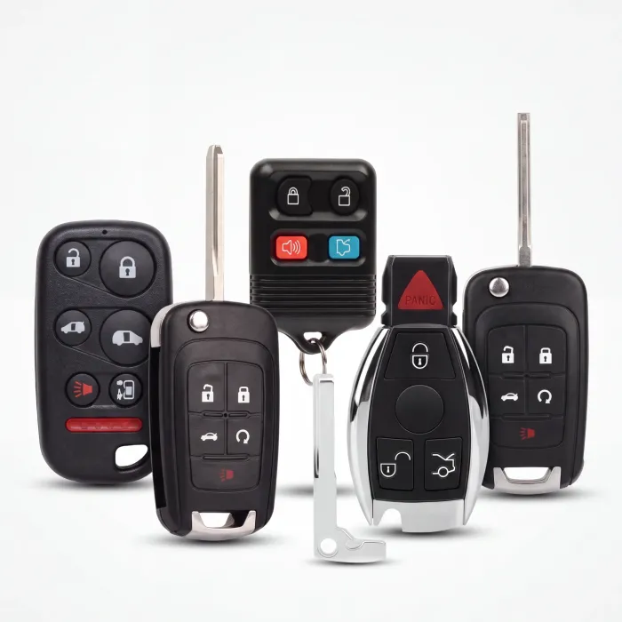 A lineup of replacement key fobs and remotes for various makes and models