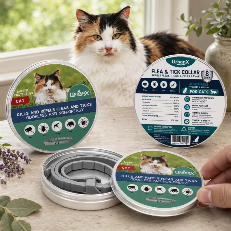 UrbanX flea & tick collar for cats with a calico cat